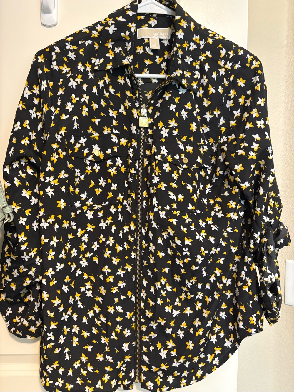MICHAEL Michael Kors Black Jacket with White & Yellow Floral Print